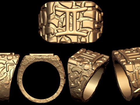 Gemini Horoscope Zodiac Nugget Ring 3Dプリントモデル