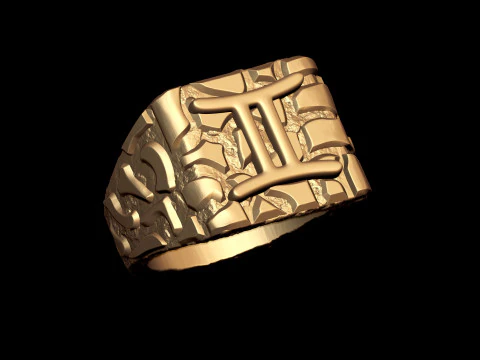 Gemini Horoscope Zodiac Nugget Ring 3D Print Model
