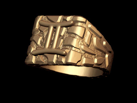 Gemini Horoscope Zodiac Nugget Ring 3D Print Model