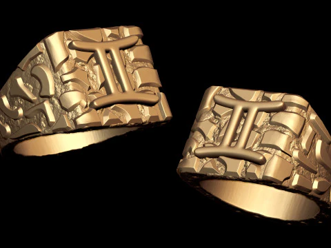 Gemini Horoscope Zodiac Nugget Ring 3D Print Model