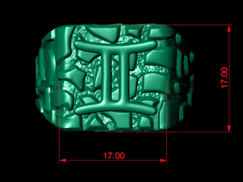 Gemini Horoscope Zodiac Nugget Ring 3D Print Model