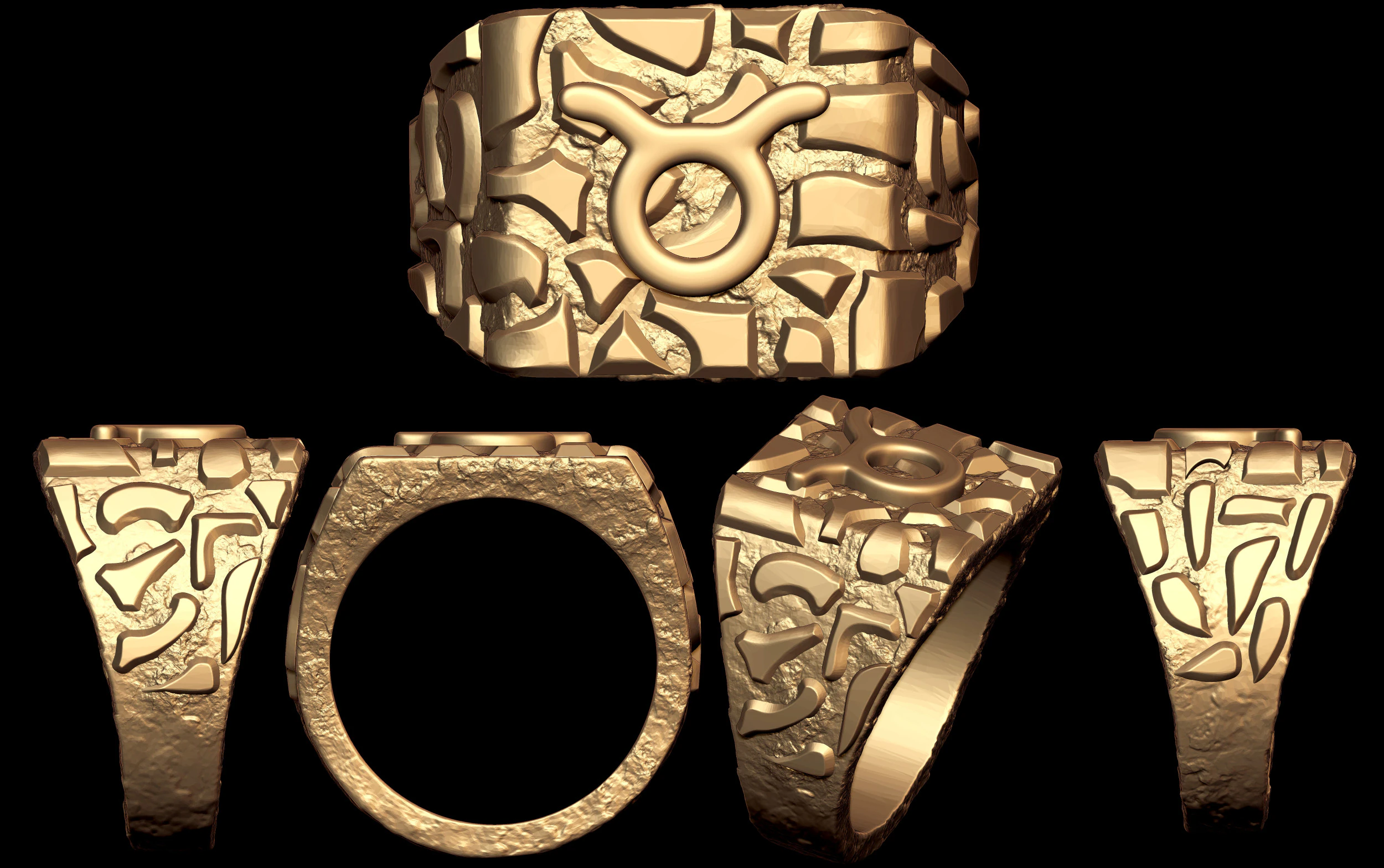Taurus Horoscope Zodiac Nugget Ring 3D Print Model .c4d .max .obj .3ds .fbx .stl .blend 