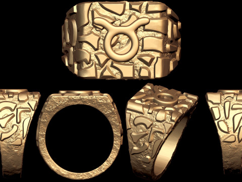 Taurus Horoscope Zodiac Nugget Ring 3Dプリントモデル