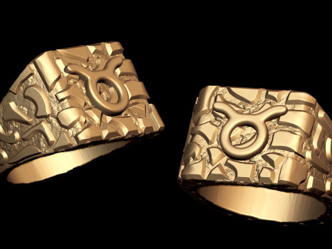 Taurus Horoscope Zodiac Nugget Ring 3D Baskı Modeli