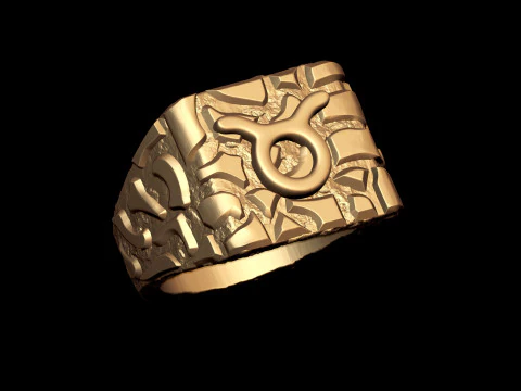 Taurus Horoscope Zodiac Nugget Ring 3D Print Model