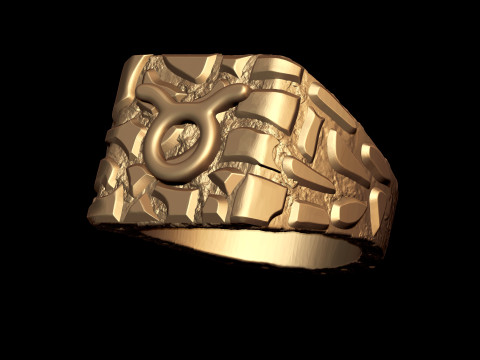 Taurus Horoscope Zodiac Nugget Ring 3D Baskı Modeli
