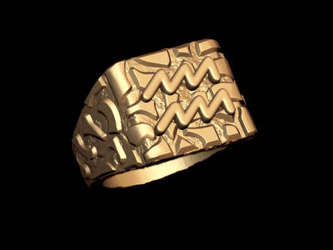 Aquarius Horoscope Zodiac Nugget Ring 3D Print Model