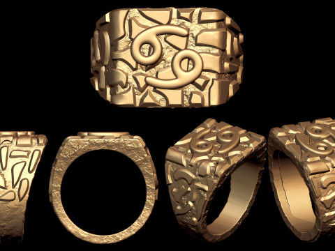 Cancer Horoscope Zodiac Nugget Ring 3Dプリントモデル