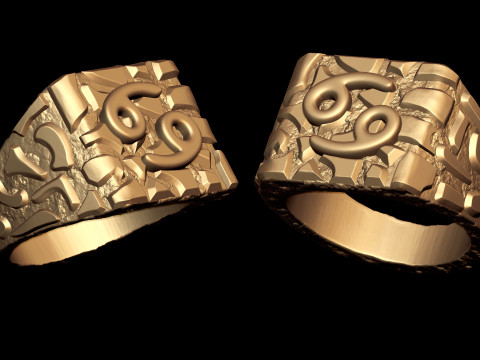 Cancer Horoscope Zodiac Nugget Ring 3D Принт Модель
