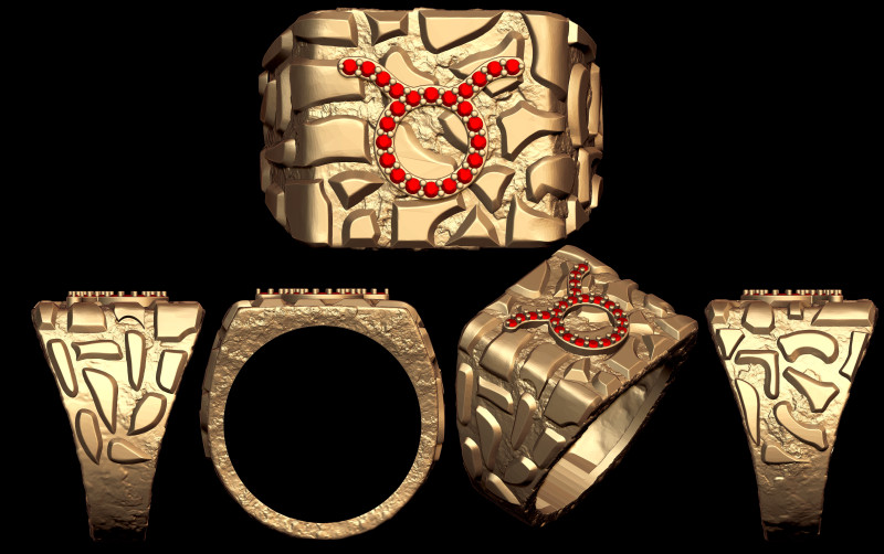 Diamond Taurus Horoscope Zodiac Nugget Ring Modelo de impresión 3D .c4d .max .obj .3ds .fbx .stl .blend