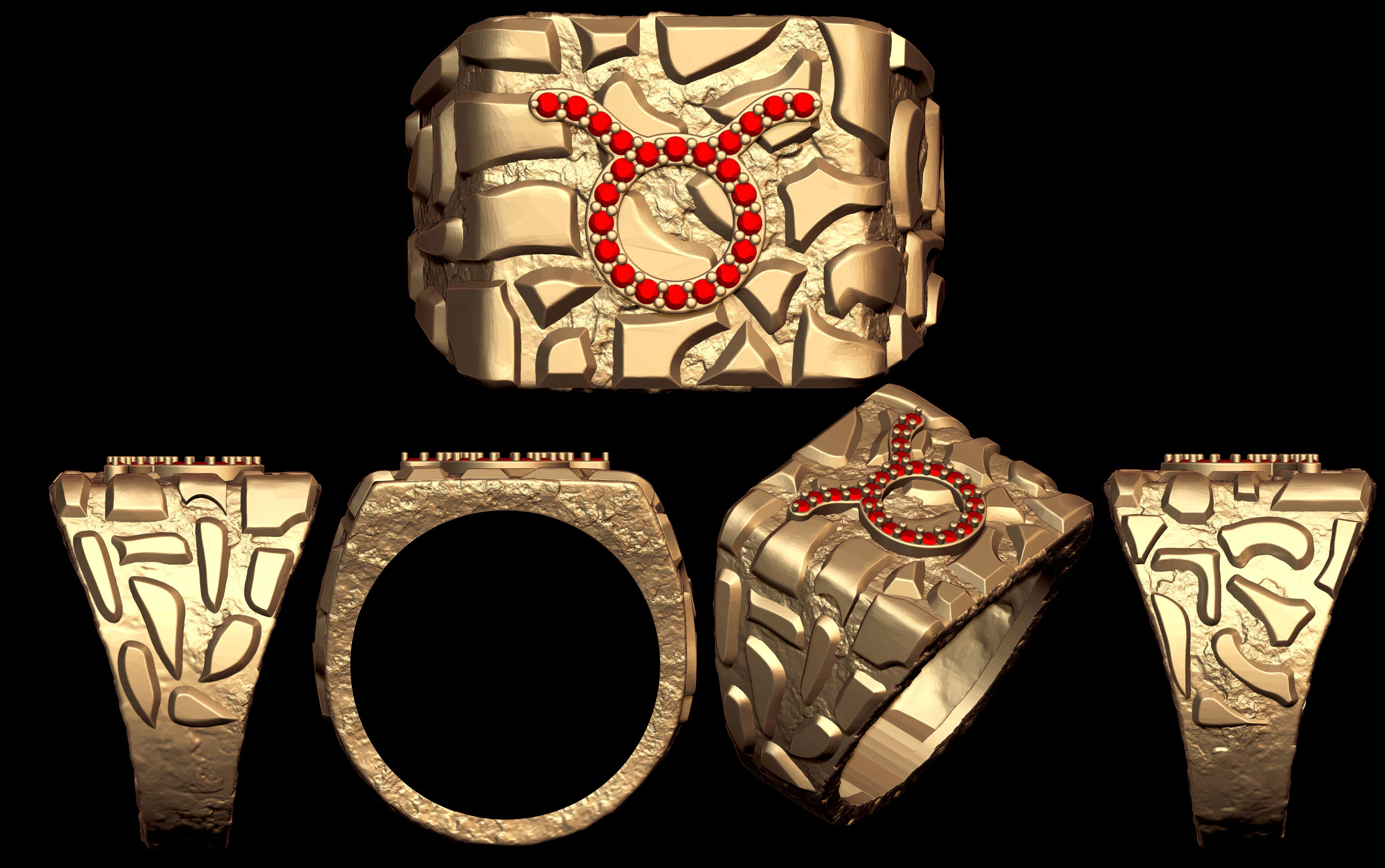 Diamond Taurus Horoscope Zodiac Nugget Ring 3D Print Model .c4d .max .obj .3ds .fbx .stl .blend 