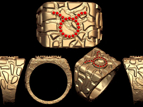 Anel de pepita do zod&iacute;aco com hor&oacute;scopo de diamante Taurus Modelo de Impressão 3D