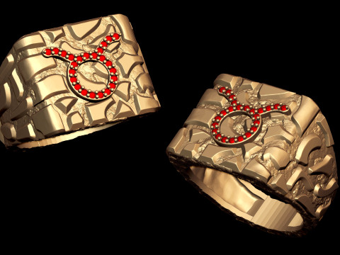 Diamond Taurus Horoscope Zodiac Nugget Ring Modelo de impresión 3D