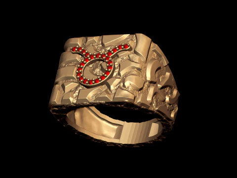 Diamond Taurus Horoscope Zodiac Nugget Ring 3D Print Model