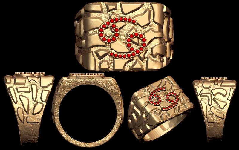 Diamond Cancer Horoscope Zodiac Nugget Ring Modelo de impresión 3D .c4d .max .obj .3ds .fbx .stl .blend