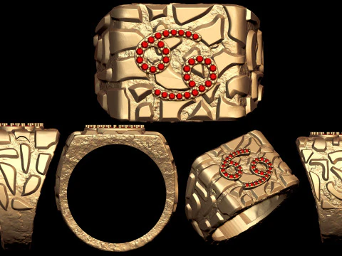 Anel de pepita do zod&iacute;aco do hor&oacute;scopo do c&acirc;ncer de diamante Modelo de Impressão 3D