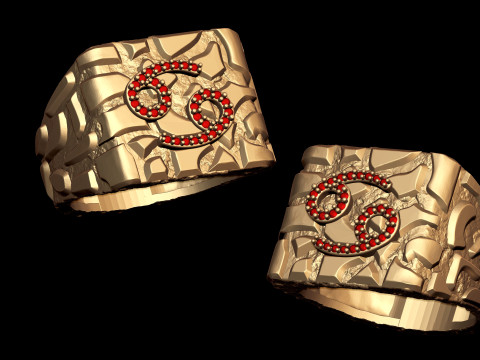Diamond Cancer Horoscope Zodiac Nugget Ring Modelo de impresión 3D