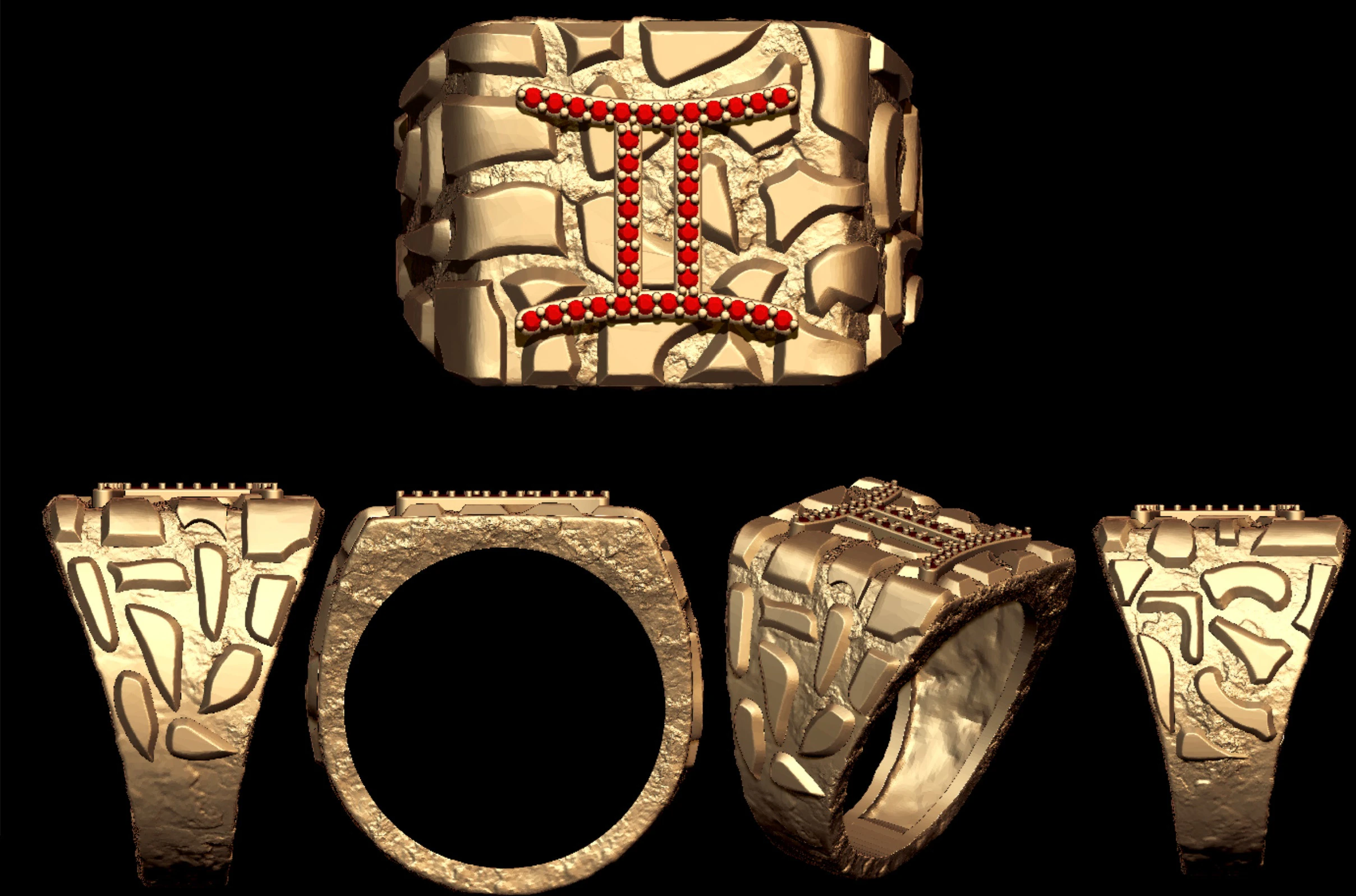 Diamond Gemini Horoscope Zodiac Nugget Ring 3D Print Model .c4d .max .obj .3ds .fbx .stl .blend 