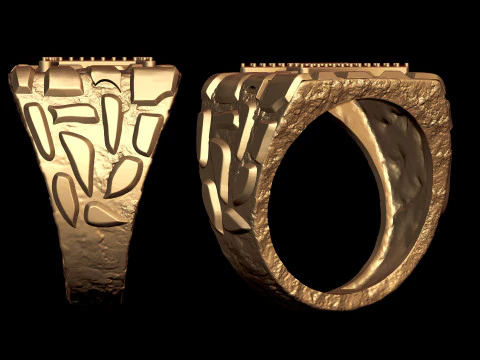 Diamond Gemini Horoscope Zodiac Nugget Ring 3D Print Model