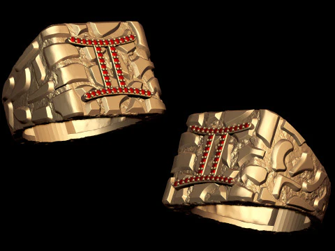 Diamond Gemini Horoscope Zodiac Nugget Ring 3D Print Model