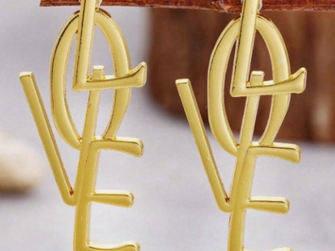 Plain Gold Love Earrings Danglers 3D Print Model