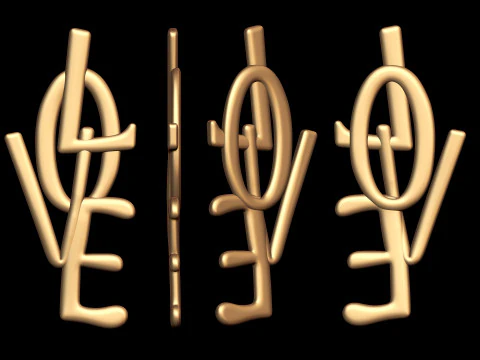 Plain Gold Love Earrings Danglers 3D Print Model