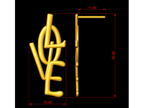 Plain Gold Love Earrings Danglers Modelo de Impressão 3D