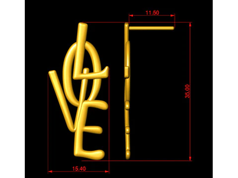 Plain Gold Love Earrings Danglers 3D Print Model