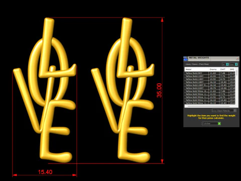 Plain Gold Love Earrings Danglers 3D Print Model
