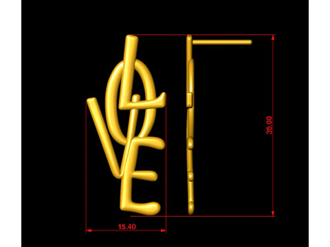 Plain Gold Love Earrings Danglers 3D Print Model