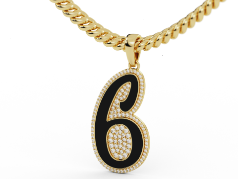 Diamond Number 6 Hiphop Pendant with Enamel Modèles 3D en vedette