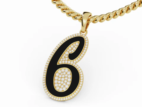 Diamond Number 6 Hiphop Pendant with Enamel 3D Print Model