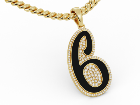 Diamond Number 6 Hiphop Pendant with Enamel 3D-Druckmodell
