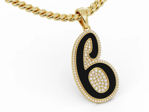 Diamond Number 6 Hiphop Pendant with Enamel 3D Print Model