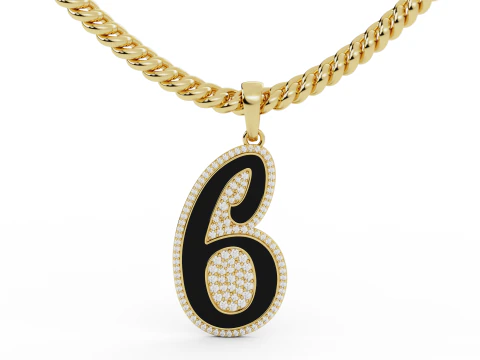 Diamond Number 6 Hiphop Pendant with Enamel 3D Print Model