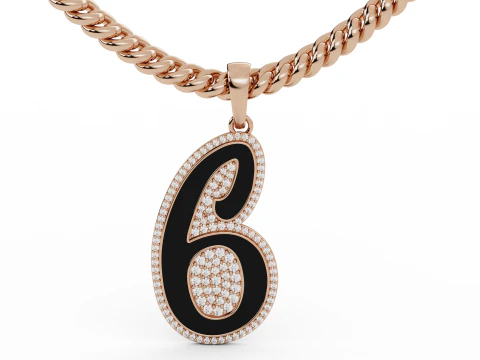 Diamond Number 6 Hiphop Pendant with Enamel 3D Print Model