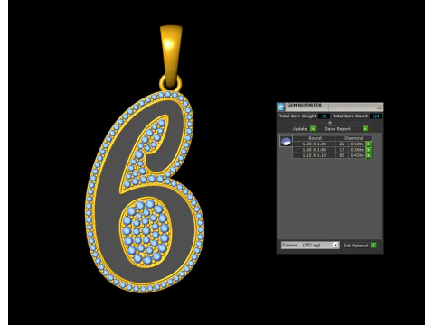 Diamond Number 6 Hiphop Pendant with Enamel 3D Print Model