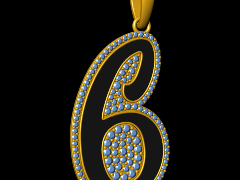Diamond Number 6 Hiphop Pendant with Enamel 3D-Druckmodell