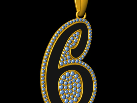 Diamond Number 6 Hiphop Pendant with Enamel 3D Print Model