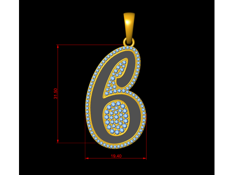 Diamond Number 6 Hiphop Pendant with Enamel 3D-Druckmodell