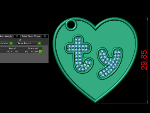 Thank you Diamond Heart Pendant Modello di stampa 3D