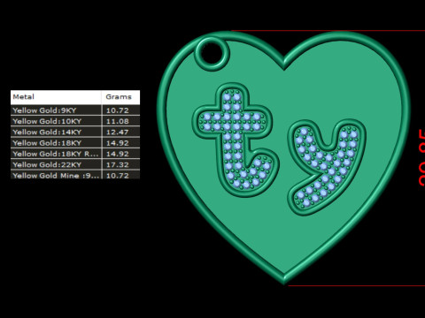 Thank you Diamond Heart Pendant Modello di stampa 3D