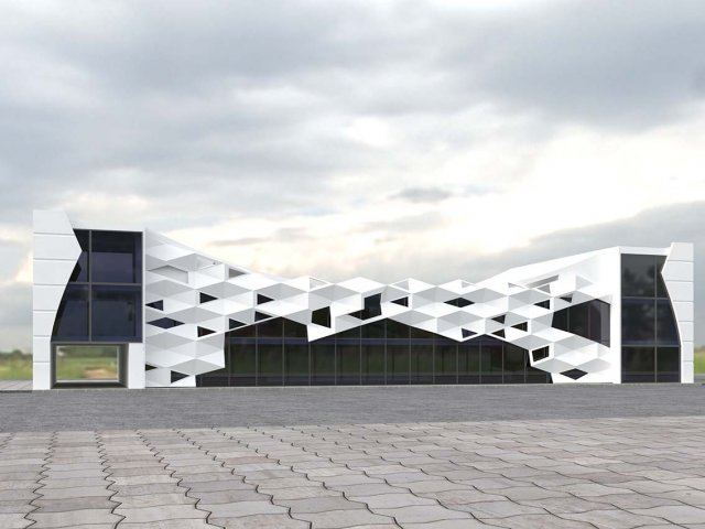 Commercial building with parametric facade 3D-Modell .c4d .max .obj .3ds .fbx .stl .blend 