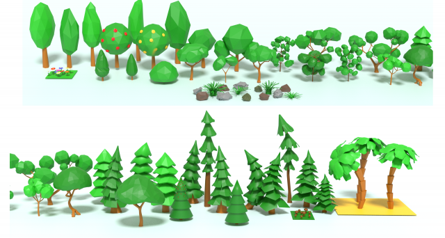 lowpoly trees Modelo 3D .c4d .max .obj .3ds .fbx .stl .blend 