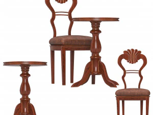 antique chair and table 3D Model