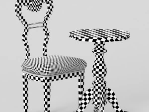 antique chair and table 3D Model