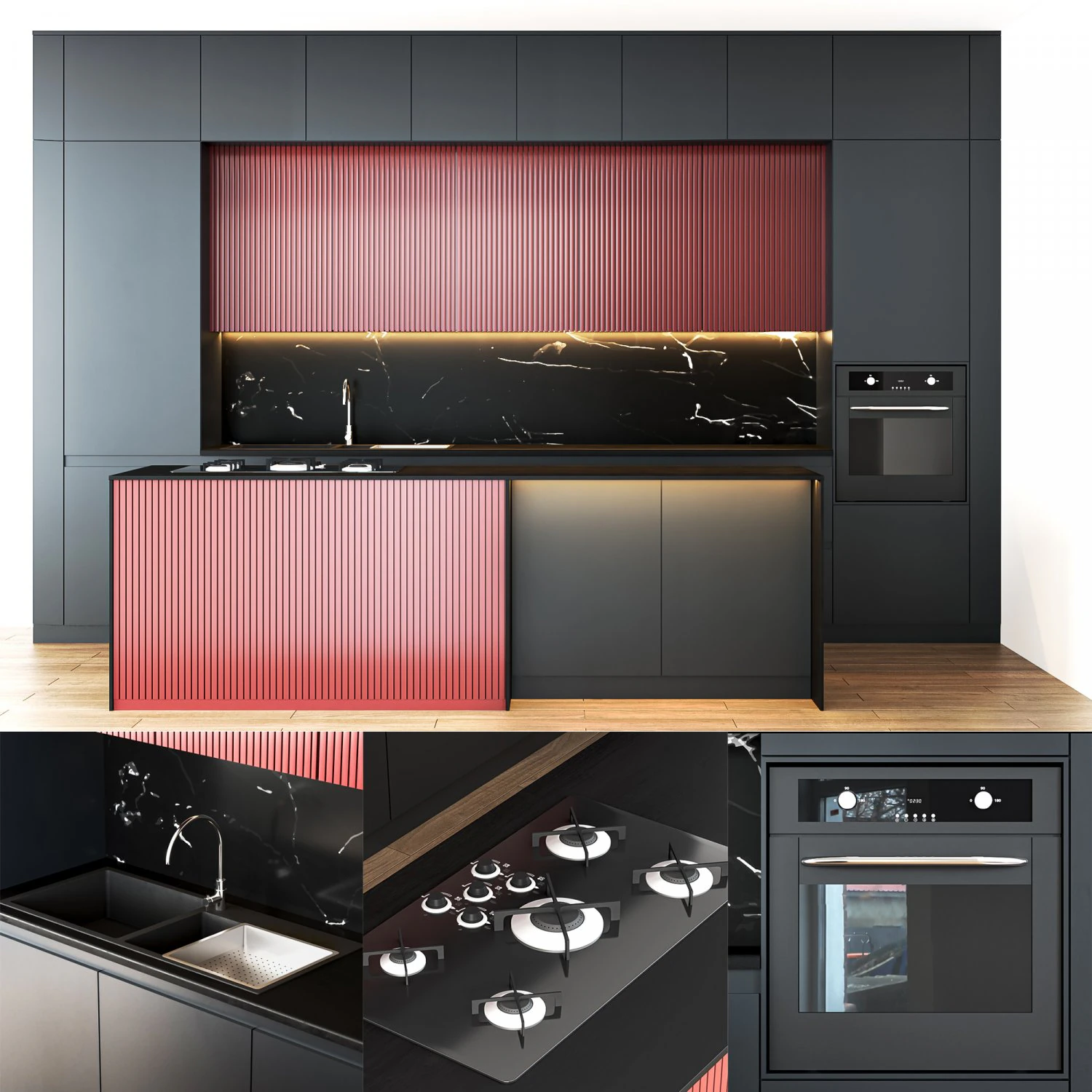 Modern kitchen 01 3D Model .c4d .max .obj .3ds .fbx .stl .blend 