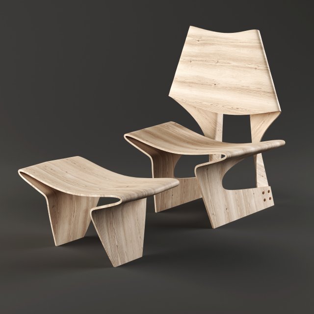 folding wooden armchair and footrest Modelo 3D .c4d .max .obj .3ds .fbx .stl .blend 