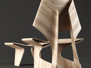 folding wooden armchair and footrest 3D Model