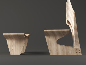 folding wooden armchair and footrest Modelo 3D